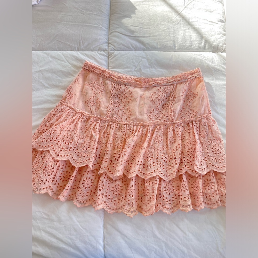 LoveShackFancy Elegant Pink Eyelet Lace Skirt
